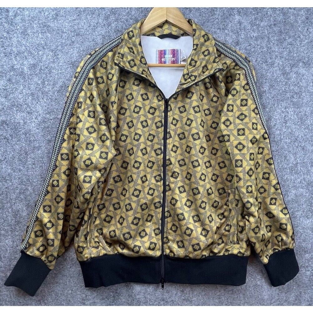 Urban Outfitters Jacket Mens Medium Gold Black Printed Tricot Track Streetwear